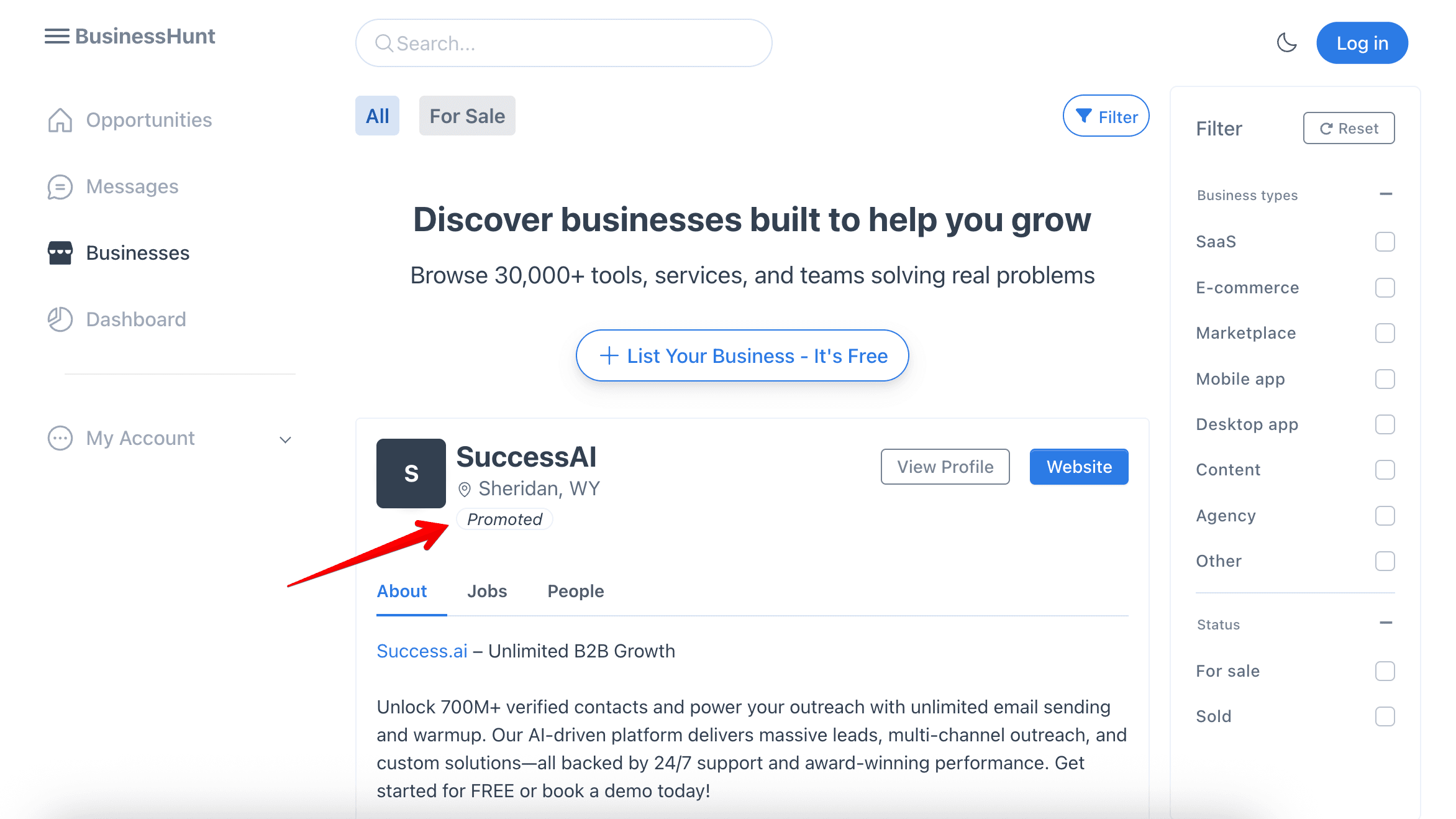 Promoted on the Services Marketplace